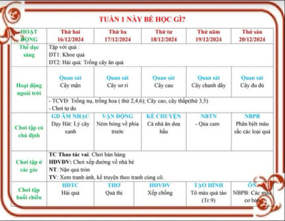 Kế hoạch giáo dục chủ đề thực vật tuần 1