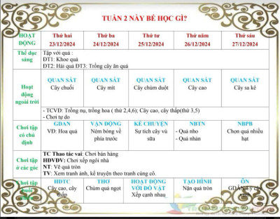 Kế hoạch giáo dục chủ đề thực vật tuần 2