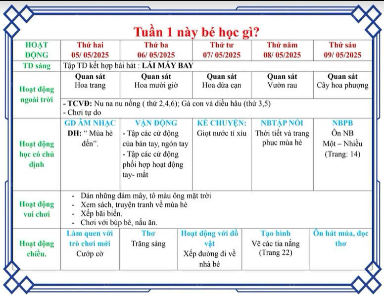 tuần 1 mùa hè của bé